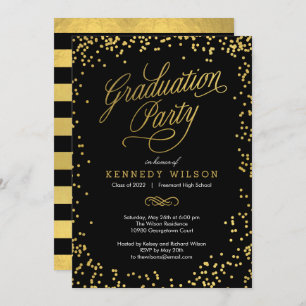 Shiny Confetti Graduation Party Invitation Black
