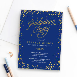 Shiny Confetti Graduation Party Invitation Blue