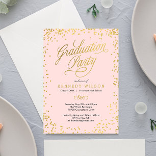 Shiny Confetti Graduation Party Invitation Pink