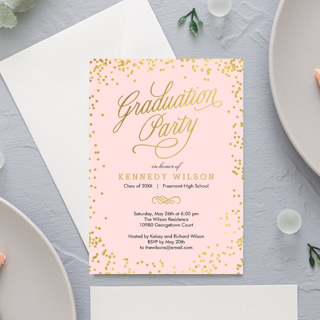 Shiny Confetti Graduation Party Invitation Pink (Creator Uploaded)