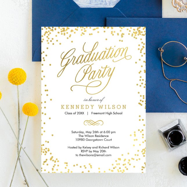 Shiny Confetti Graduation Party Invitation White (Creator Uploaded)