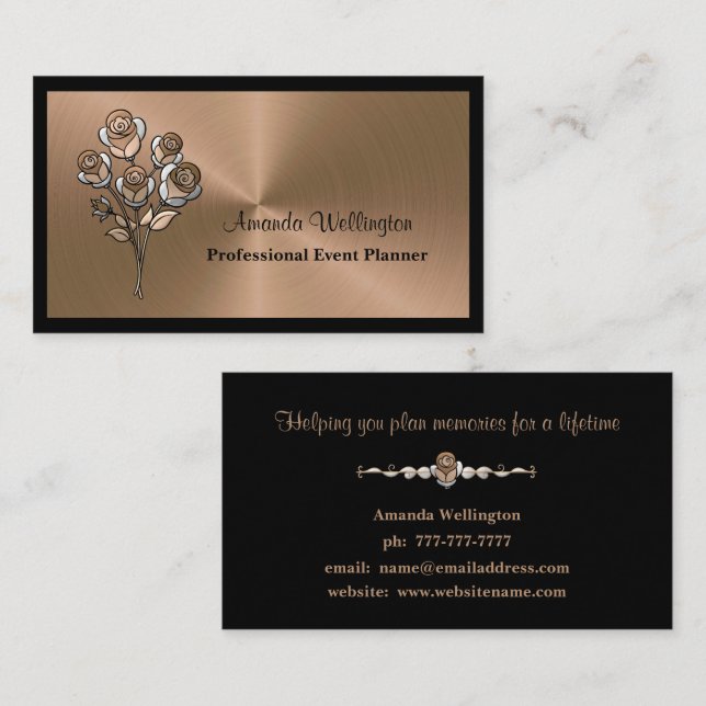 Shiny Copper Floral Event Planner Business Card (Front/Back)