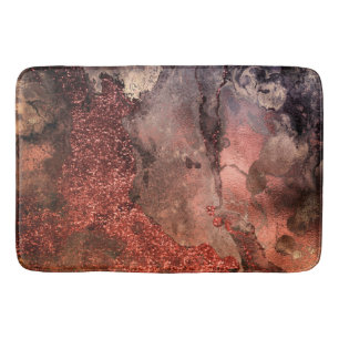 Shiny Copper Gold Glitter Ink Emerald Marble Bath Mat