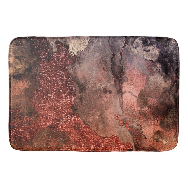 Shiny Copper Gold Glitter Ink Emerald Marble Bath Mat (Front)