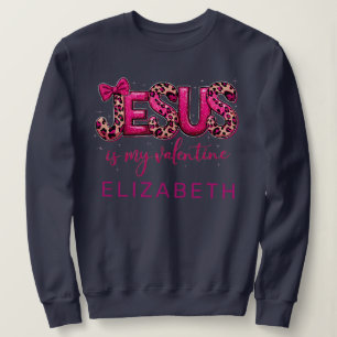 Shiny Coquette Jesus is My Valentine: Navy Blue Sweatshirt