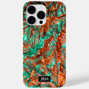 Shiny Crumpled Foil Iridescent Custom Monogram Case-Mate iPhone 14 Pro Max Case