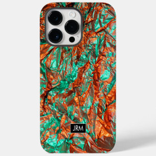 Shiny Crumpled Foil Iridescent Custom Monogram iPhone 14 Pro Max Case