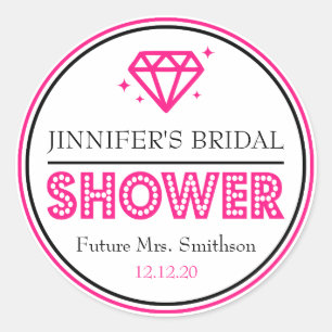 Shiny Diamond Bridal Shower Favour (Hot Pink) Classic Round Sticker
