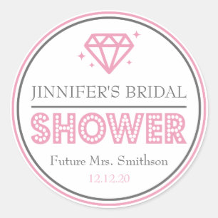 Shiny Diamond Bridal Shower Favour (Pink) Classic Round Sticker