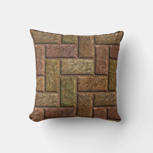 Shiny digital bricks pattern bronze and copper cushion (Front)