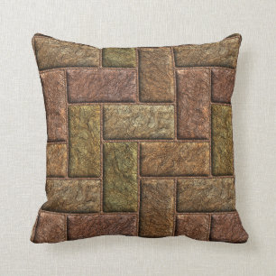 Shiny digital bricks pattern bronze and copper cushion