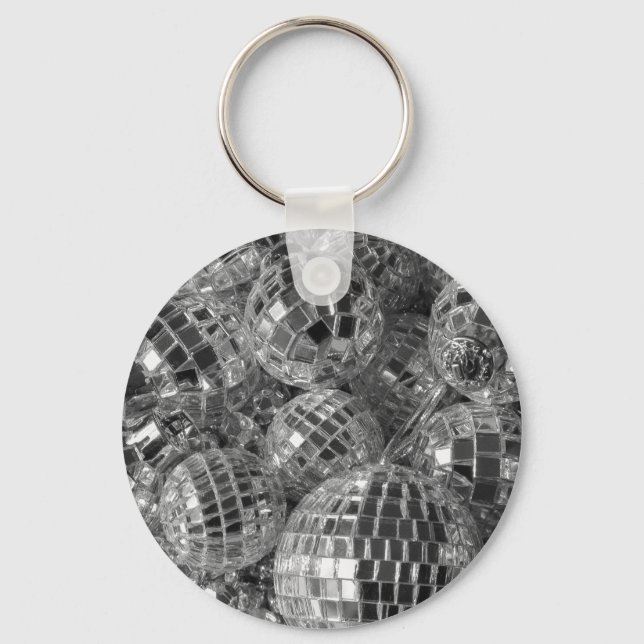Shiny Disco Ball Ornaments Black and White Photo Key Ring (Front)