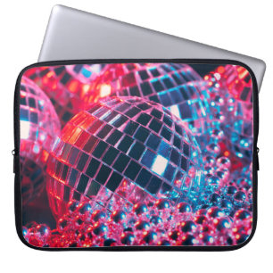 Shiny disco party background with mirror balls ref laptop sleeve