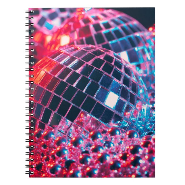 Shiny disco party background with mirror balls ref notebook (Front)