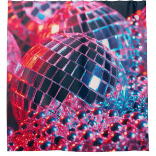 Shiny disco party background with mirror balls ref shower curtain
