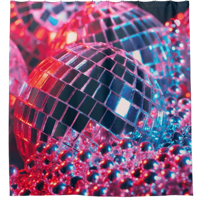 Shiny disco party background with mirror balls ref shower curtain (Front)