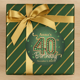 Shiny Emerald Green and Gold Accents 40th Birthday Classic Round Sticker