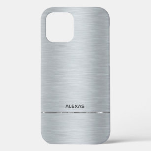 Shiny faux silver brushed aluminium metallic look iPhone 12 pro case