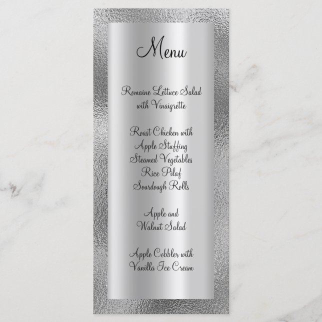Shiny Faux Silver Texture and Satin Foil Menu (Front)