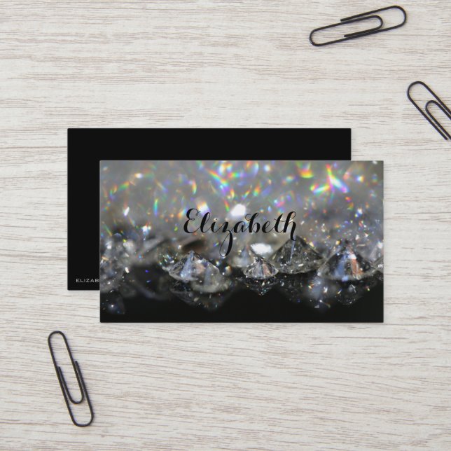 Shiny Festive Elegant Diamonds Black White Busines Business Card (Front/Back In Situ)