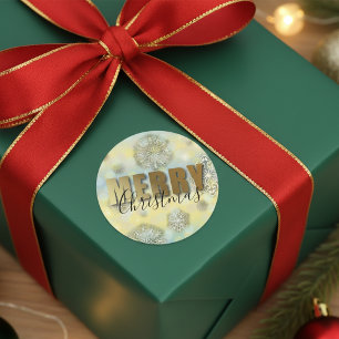 Shiny Filigree Snowflakes Gold Merry Christmas  Classic Round Sticker