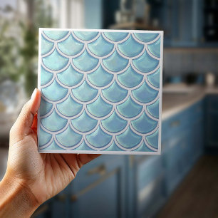 Shiny Fish Scale Pattern Sky Blue ID1199 Ceramic Tile
