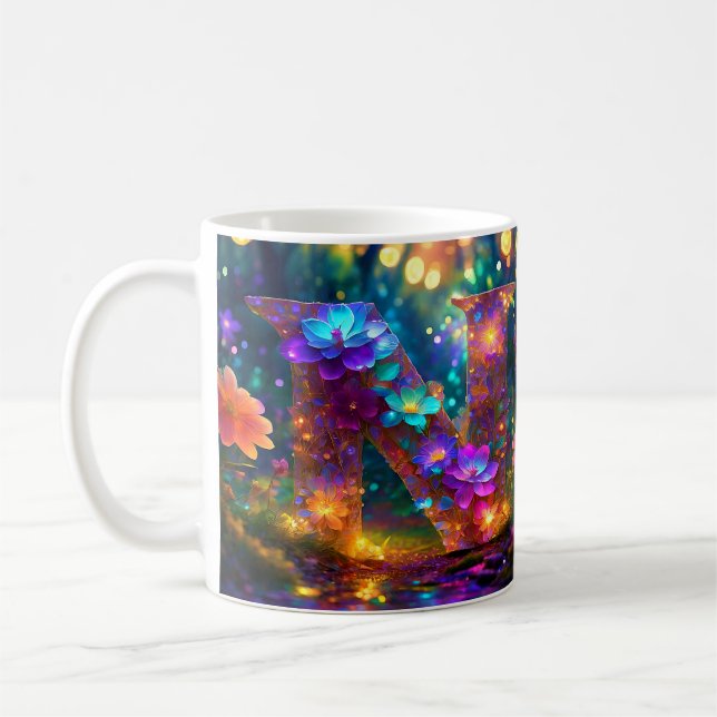 Shiny floral letter N Coffee Mug (Left)