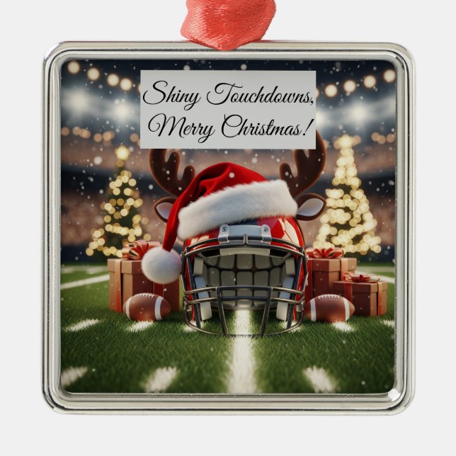 Shiny Football Christmas– Festive Sports Holiday  Metal Ornament (Front)