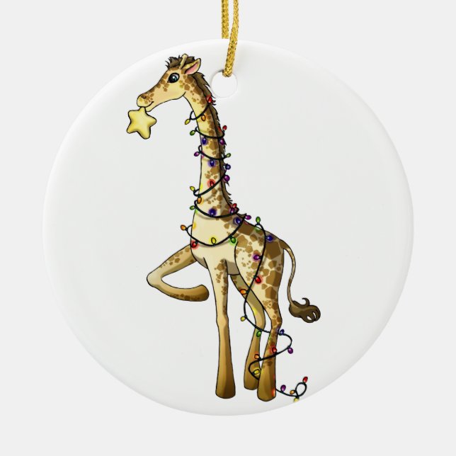 Shiny Giraffe Ceramic Tree Decoration (Front)