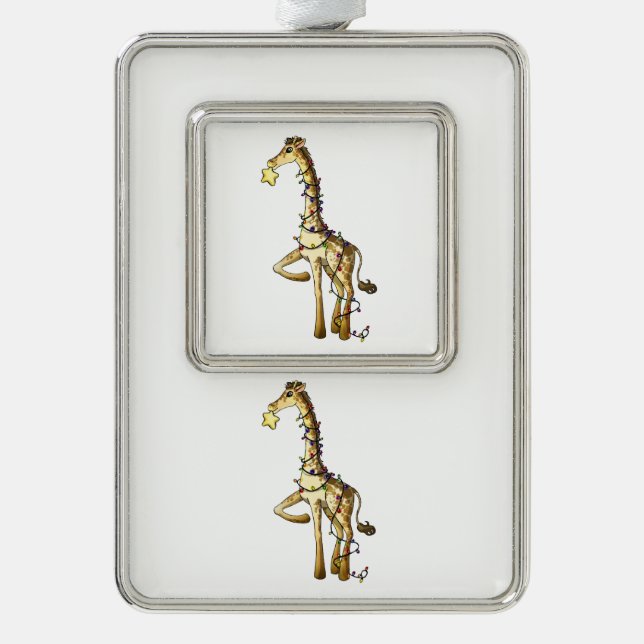 Shiny Giraffe Silver Plated Framed Ornament (Front)