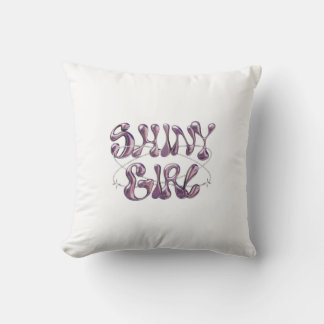 Shiny Girl Chrome Typography Throw Pillow