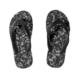 Shiny Glassy Bokeh Glitter Confetti and Black Kid's Thongs