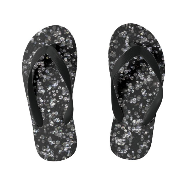 Shiny Glassy Bokeh Glitter Confetti and Black Kid's Thongs (Footbed)