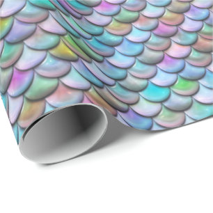 Shiny glossy pearlescent colourful mermaid scales wrapping paper