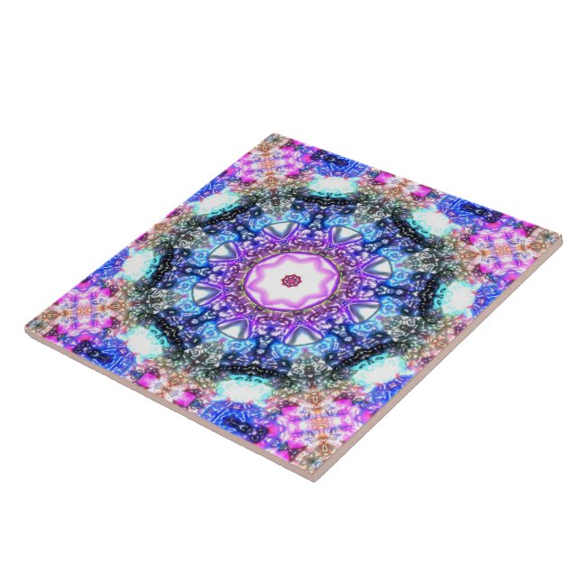 shiny glowing floral geometric fractal mandala   ceramic tile (Side)