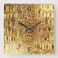 Shiny Gold Alligator Crocodile Skin Wall Clock