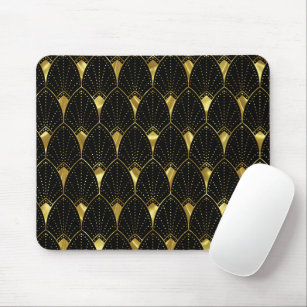 Shiny Gold Art Deco Pattern On Black Background Mouse Pad