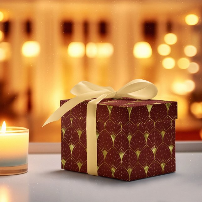 Shiny Gold Art Deco Pattern On Brown Red Wrapping Paper (Creator Uploaded)