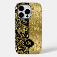 Shiny Gold Damasks On Black Background