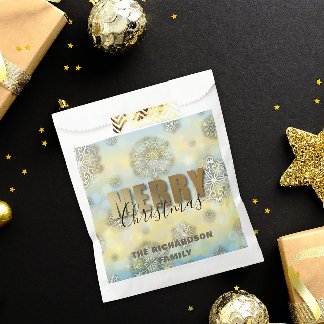 Shiny Gold Filigree Snowflakes Merry Christmas  Favour Bag (Creator Uploaded)