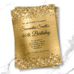 Shiny Gold Glitter Brushed Foil Monogram Birthday Invitation<br><div class="desc">A glamourous monogrammed 40th birthday invitation for her. Faux shiny gold glitter with sparkles against a coordinating faux brushed metal foil graphic image. The fancy black and white calligraphy monogram in the centre can be customised. All the sparkly and shiny elements in this modern girly design are digital graphics. Faux...</div>