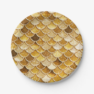 Shiny Gold Glitter Mermaid Scales Paper Plates