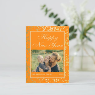 Shiny Gold Glitter New Year Photo Orange Postcard