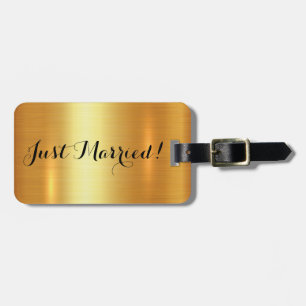 Shiny gold Just Married honeymoon luggage tag