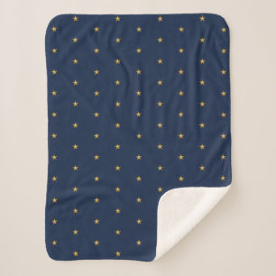 Shiny Gold Little Stars On Dark Blue Sherpa Blanket