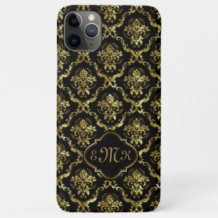 Shiny gold look damask on black iPhone 11 pro max case