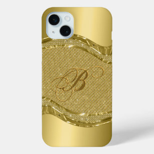 Shiny Gold Metallic Look With Diamonds Pattern iPhone 15 Mini Case