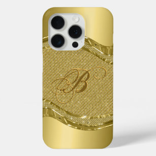 Shiny Gold Metallic Look With Diamonds Pattern iPhone 15 Pro Case