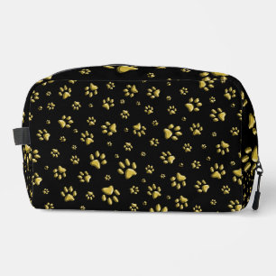 Shiny Gold Paws black Background Print Pattern Dopp Kit