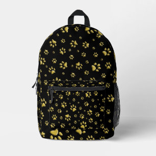 Shiny Gold Paws black Background Print Pattern Printed Backpack